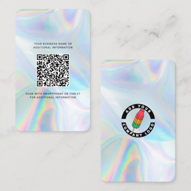 Firmenlogo und QR-Code - Holografischer Ausdruck Visitenkarte (Vorne/Hinten)