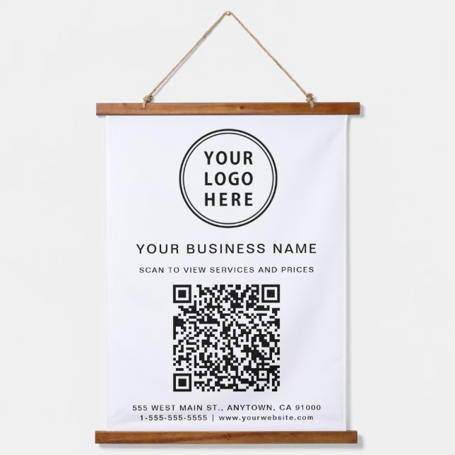 Firmenlogo und QR-Code Wandteppich Mit Holzrahmen (Vorderseite)