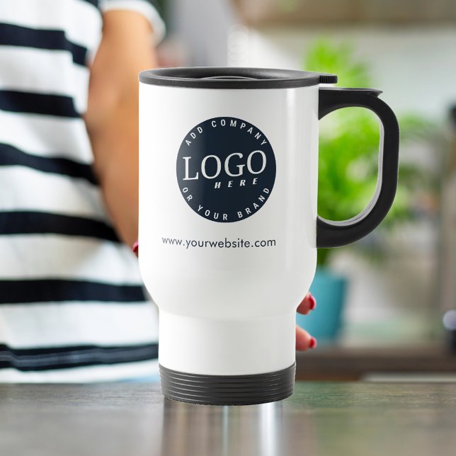 Firmenlogo und Website-Adresse für Unternehmen Reisebecher (Business Logo White Travel Mug)