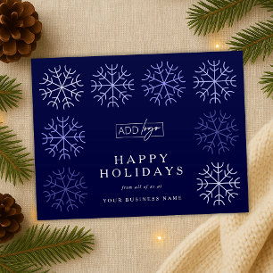 Firmenlogo Weihnachtsschneeflocken Navy Corporate Feiertagspostkarte