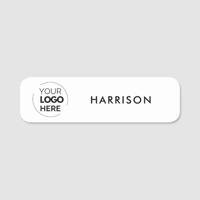 Firmenlogo Weiße Minimalistische Mitarbeiter Namensschild (Vorderseite)