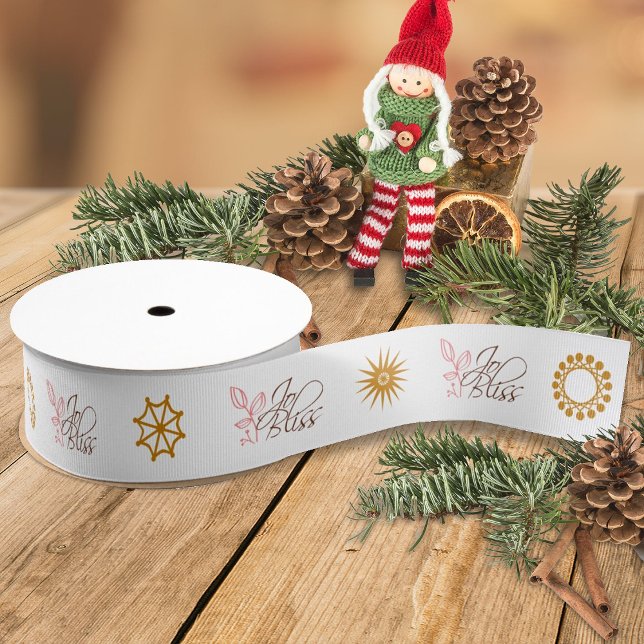 Firmenlogos, Goldene Schneeflocken, Geschenke mit  Ripsband (white gift ribbon with company business logo, gold beige terracotta christmas snowflakes)