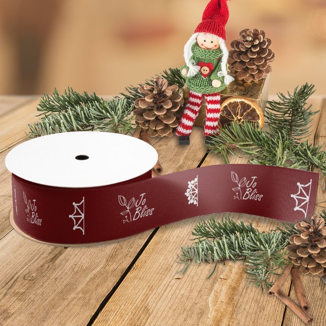 Firmenlogos, Schneeflocken, Geschenke der Marke Bu Ripsband (burgundy red ribbon with white business logo, maroon red company holiday christmas gift ribbon)