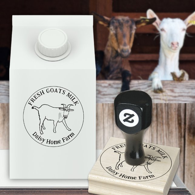 Firmenname der Ziegenmilch Gummistempel (Goats milk custom business ink rubber stamp with simple farm goat drawing and brand name)