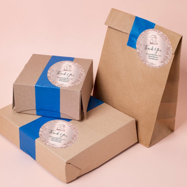 Firmenname des Logos Danke, dass Sie die Rose "Blu Runder Aufkleber (Logo Company Name Thank You Shopping Rose Blush Classic Round Sticker )