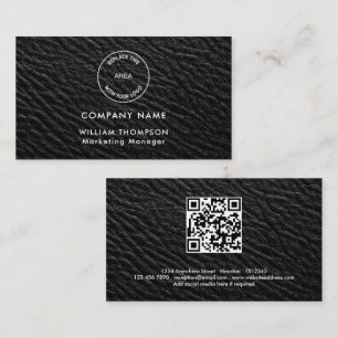 Firmenname Logo QR Code Schwarzes Imitat Leder Visitenkarte