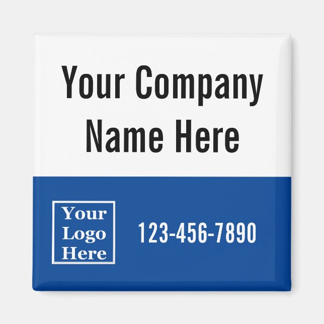 Firmenname Logo Telefonnummer blau und weiß Magnet (Vorne)