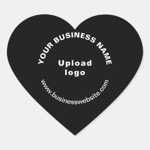 Firmenname, Logo und Website auf schwarz Herz-Aufkleber