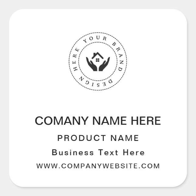 Firmenname Persönlicher Text und Website Quadratischer Aufkleber (Vorderseite)