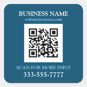Firmenname Promo, QR Code, Ocean Blue & White Quadratischer Aufkleber