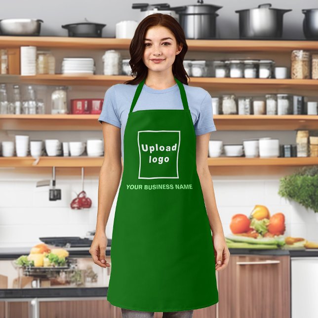 Firmenname und grüne Schürze des Logos (Your business name and logo on green apron.)
