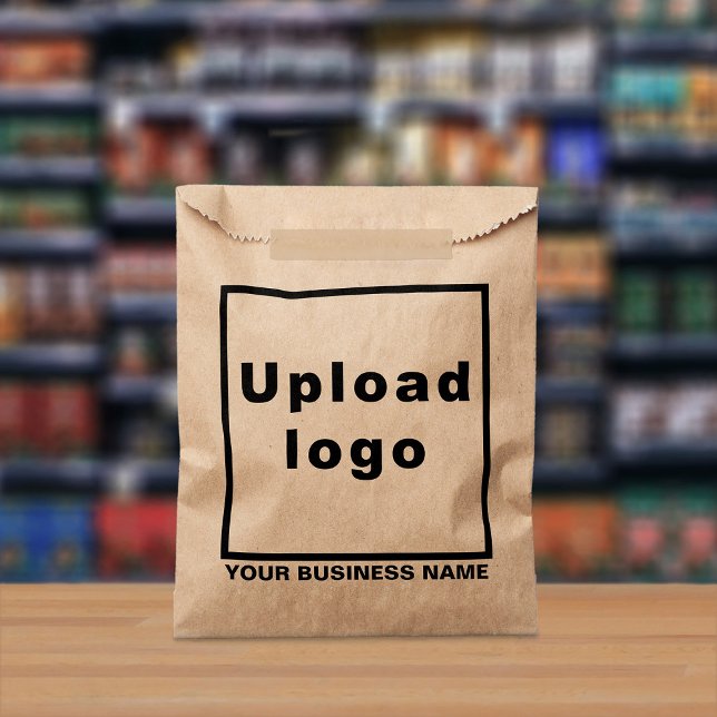 Firmenname und Logo auf der Brown Paper Bag Geschenktütchen (Brown paper bag with your business name and logo displayed in a store)