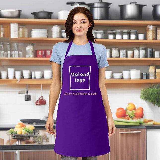 Firmenname und Logo auf der Lila Polyester-Schürze Schürze (Your business name and logo on purple apron.)