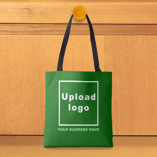 Firmenname und Logo auf grüner Einkaufstasche Tasche