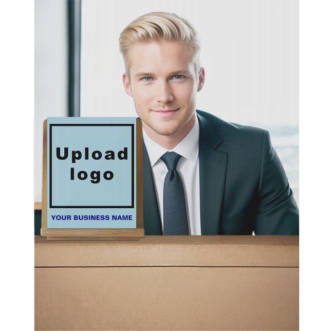 Firmenname und Logo auf hellblauem Acrylzeichen Acrylschild (Light blue acrylic sign with your business name and logo)