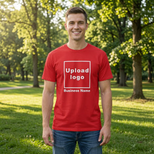 Firmenname und Logo auf Rotem T - Shirt