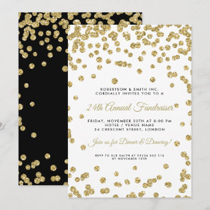 Firmenspenden-Dinner Gold Konfetti Schwarz Einladung