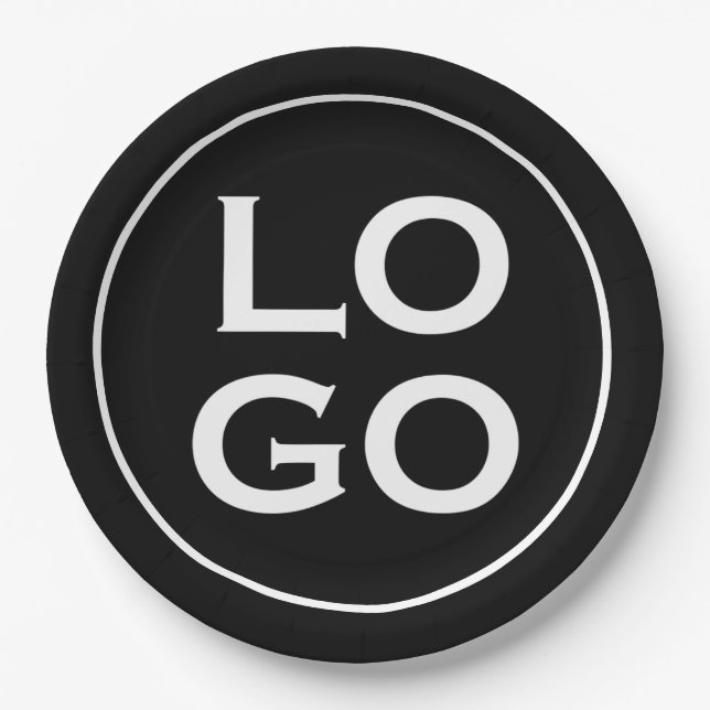Firmenspezifische oder geschäftliche Logo auf schw Pappteller (Vorderseite)