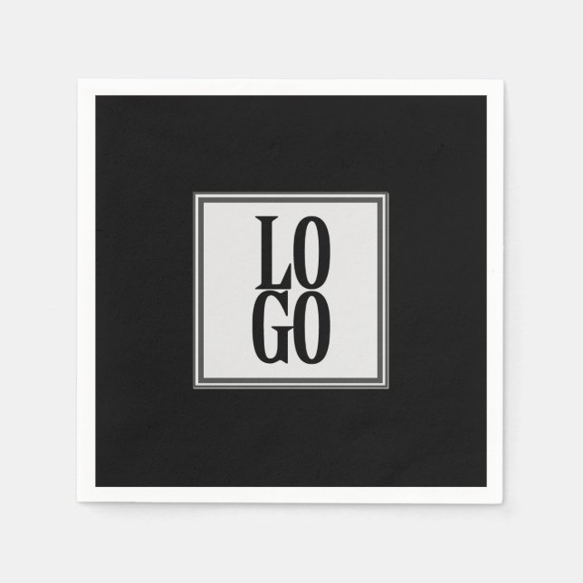 Firmenspezifische oder geschäftliche Logo auf schw Serviette (Vorderseite)