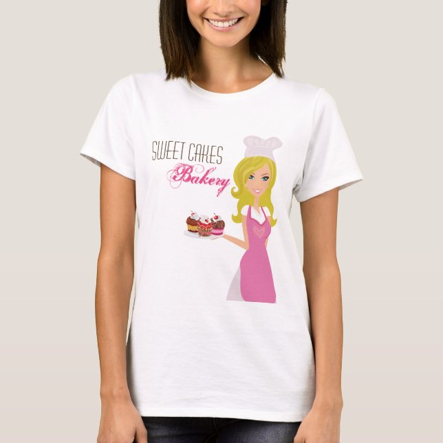 FirmenT - Shirt-blonder Bäcker auf rosa T-Shirt (Vorderseite)