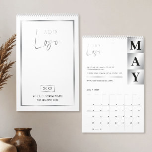 Firmenweiß & Silber Business-Logo individuell 2027 Kalender