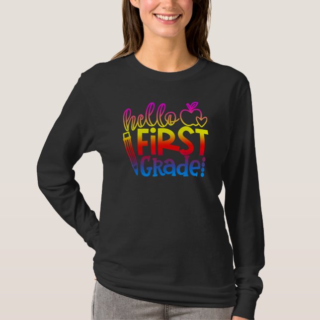 First 1st Grade Teacher Kid First Day Back To Scho T-Shirt (Vorderseite)