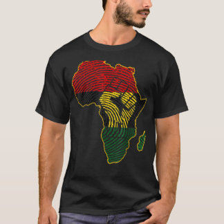 First Africa Map African Flag Fingerprint Black T-Shirt