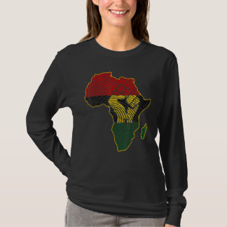 First Africa Map African Flag Fingerprint Black T-Shirt