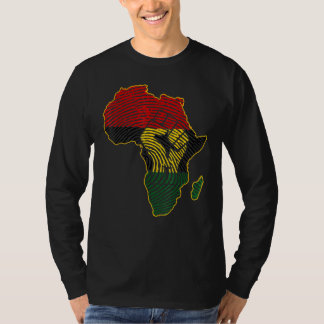 First Africa Map African Flag Fingerprint Black T-Shirt
