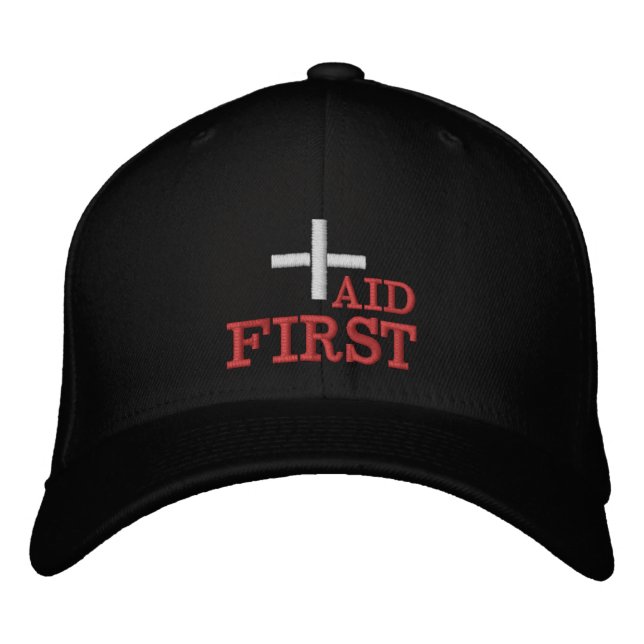 First Aid embroidered baseball cap Red / B|ack Bestickte Baseballkappe (Vorderseite)