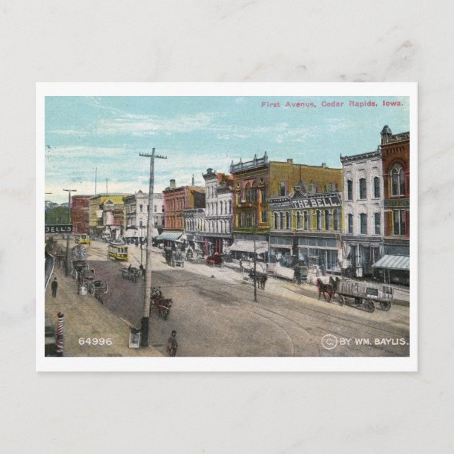 First Ave., Cedar Rapids, Iowa 1911 Vintag Postkarte (Vorderseite)