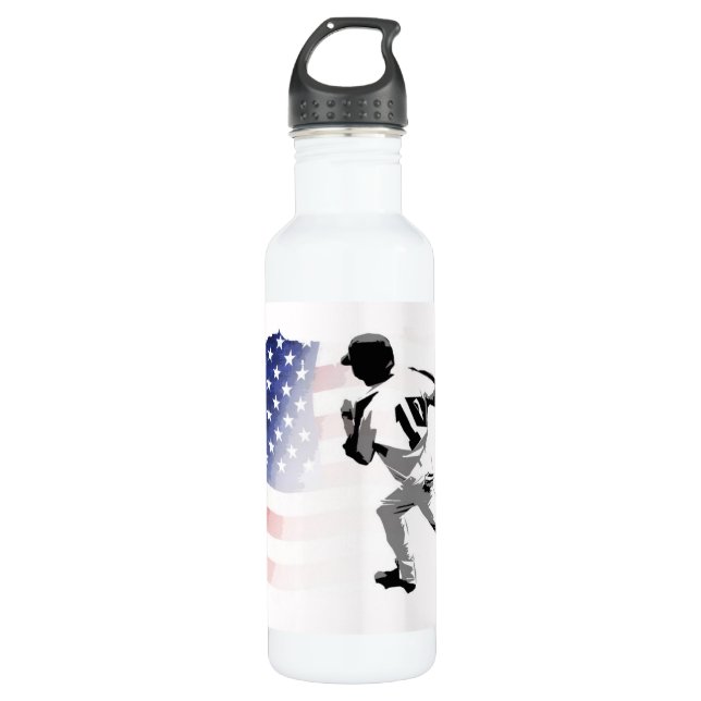 First Base Run - Baseball Player und USA Flag Edelstahlflasche (Vorderseite)