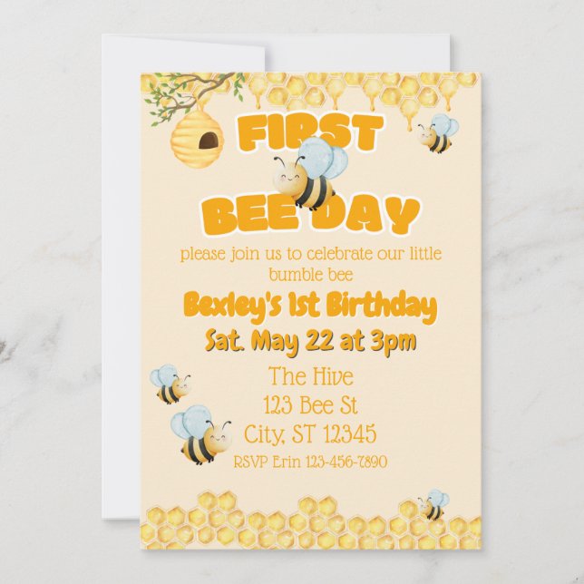 First Bee Day, Bumble Bee 1st Birthday Einladung (Vorderseite)
