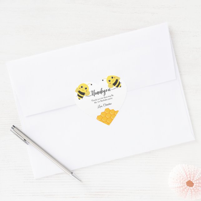 First Bee Day, ganz einfach danke Herz-Aufkleber (Umschlag)