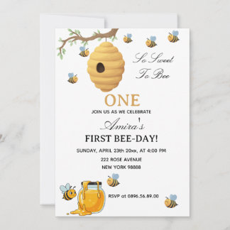 First Bee Day yellow honey 1st Birthday Einladung
