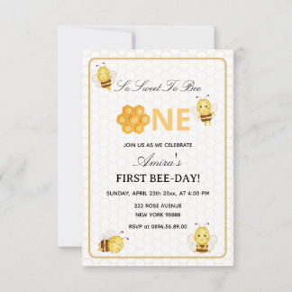 First Bee Day yellow honey 1st Birthday invitation Einladung