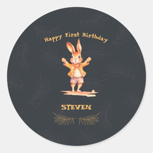 First Birthday animal Runder Aufkleber (Vorderseite)