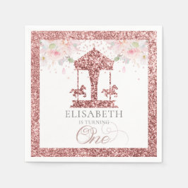 First Birthday Carousel Floral Glitzer Serviette