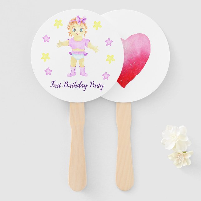 First Birthday Girl Party Fächer (Vorne und Hinten)