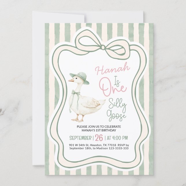 First Birthday Invitation, Silly Goose Birthday  Einladung (Vorderseite)