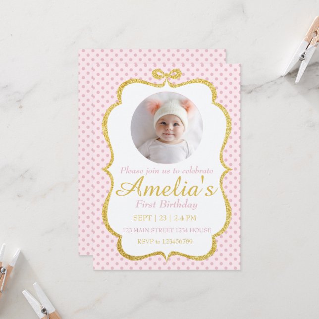 First Birthday Invite Einladung (Vorderseite/Rückseite Beispiel)