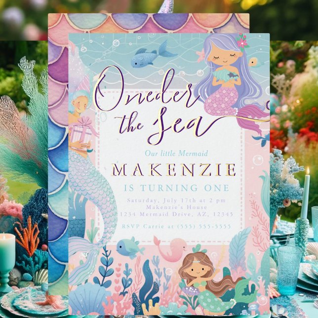 First Birthday Mermaid Folieneinladung (Mermaid Birthday Invitation)