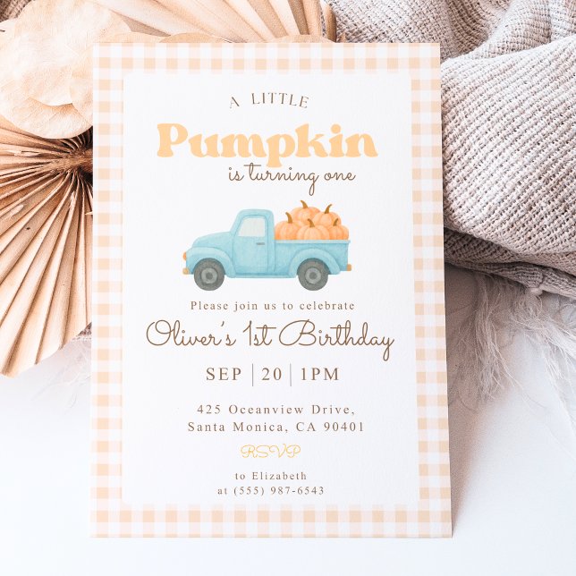 First Birthday Pumpkin Invitation - Blue Truck Einladung (Von Creator hochgeladen)