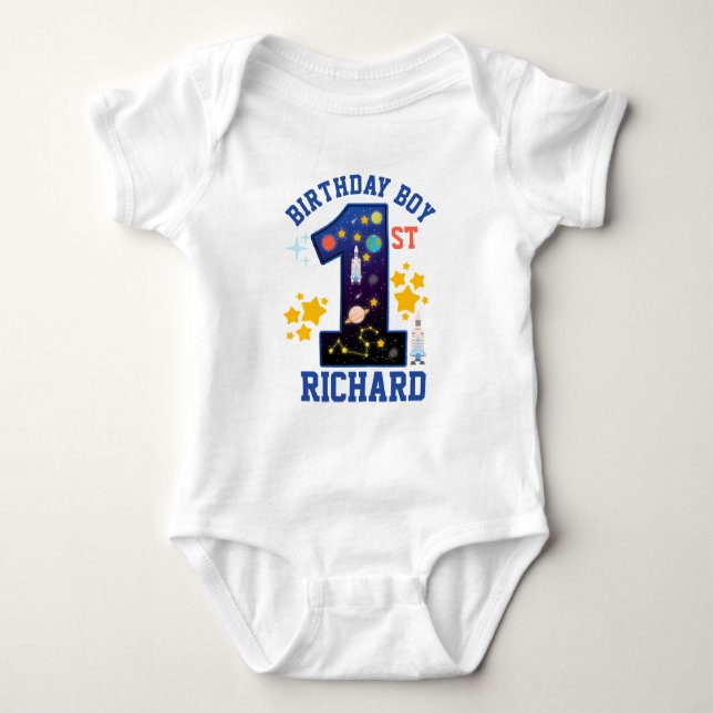 First birthday Space custom design Baby Strampler (Vorderseite)