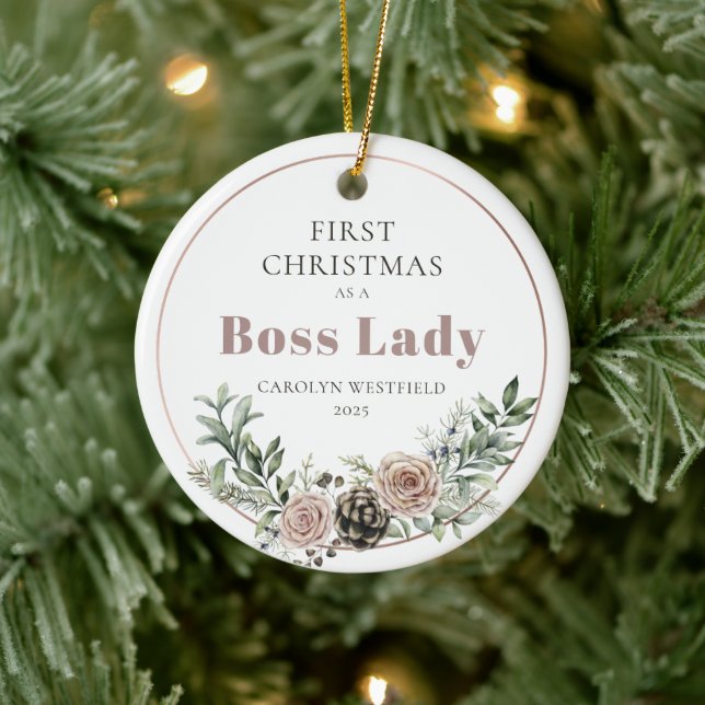 First Christmas as a Boss Lady Name Year Keramik Ornament (Baum)