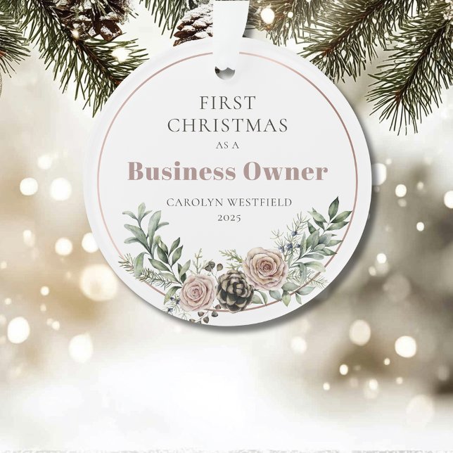 First Christmas as a Business Owner Name Year (First Christmas as a Business Owner Name Year Acrylic Ornament)