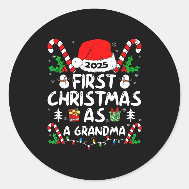 First Christmas As A Grandma 2025 Family Matching  Runder Aufkleber (Vorderseite)