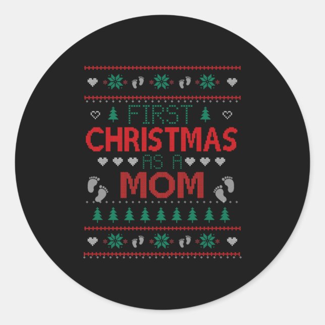 First Christmas As A Mom Funny Matching Xmas New M Runder Aufkleber (Vorderseite)