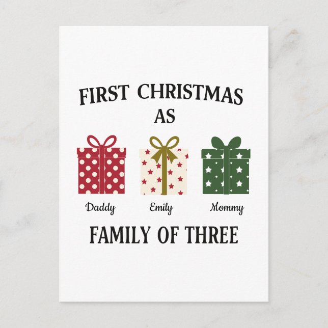 First Christmas as Family of Three Gift Postkarte (Vorderseite)