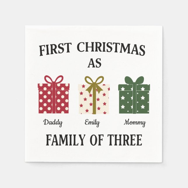 First Christmas as Family of Three Gift Serviette (Vorderseite)